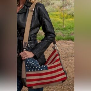 Scully American Flag Genuine Suede Leather Bag EUC